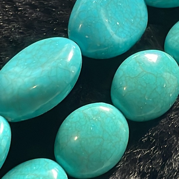 Chunky Faux Turquoise Two Strand Beaded Necklace w/ Light Vein Effect - Picture 2 of 6